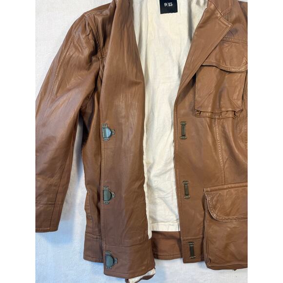 9/15 Exclusively for Saks Fifth Ave Brown Leather Utility Jacket Blazer 10 M - Picture 12 of 16